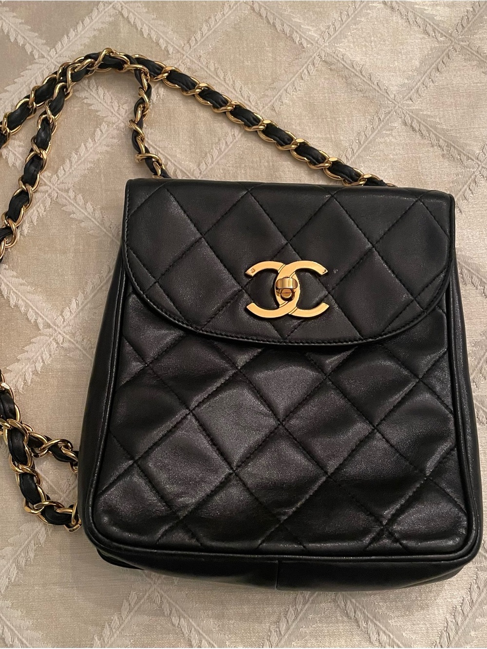 CHANEL Black Quilted Leather Shoulder Bag with Gold Hardware
